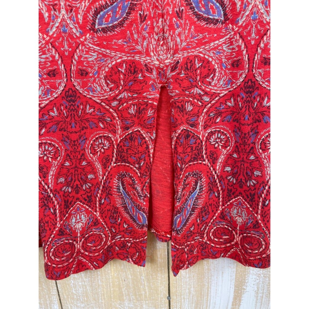 Lucky Brand Top Women's Size 1x Red Tunic Paisley Short Sleeve Boho Basic Soft - Picture 7 of 10